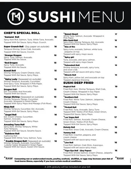 Preview of the Mito sushi menu